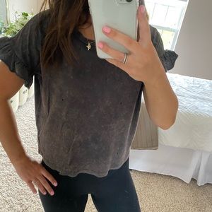 Distressed AE top with ruffle sleeves